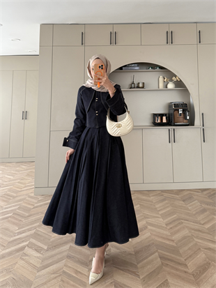Elya Pelerin Detaylı Kot Etekli Takım Lacivert (4409)