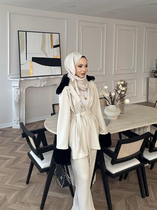 Elsi Kürk Detaylı Scuba Takım Bej