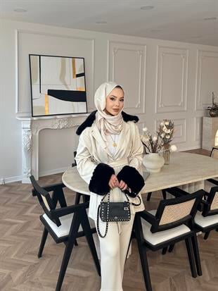 Elsi Kürk Detaylı Scuba Takım Bej