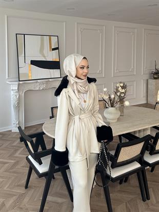 Elsi Kürk Detaylı Scuba Takım Bej