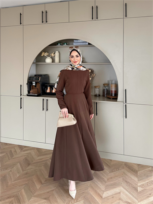 Enzo Krep Elbise Acı Kahve 