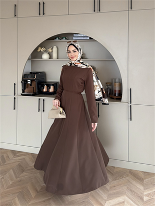 Enzo Krep Elbise Acı Kahve 