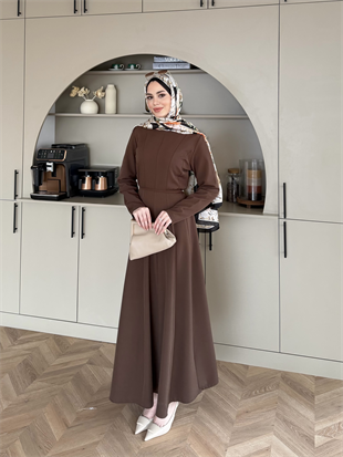 Enzo Krep Elbise Acı Kahve 