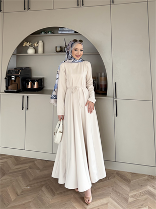 Enzo Krep Elbise Bej 