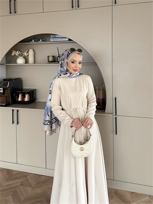 Enzo Krep Elbise Bej 