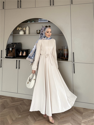 Enzo Krep Elbise Bej 