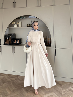 Enzo Krep Elbise Bej 