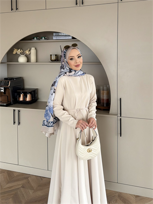 Enzo Krep Elbise Bej 