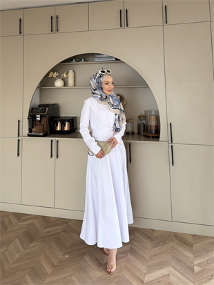 Enzo Krep Elbise Beyaz 