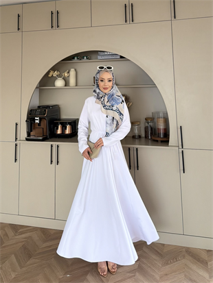 Enzo Krep Elbise Beyaz 