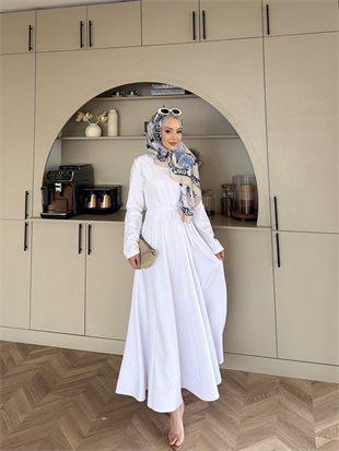 Enzo Krep Elbise Beyaz 