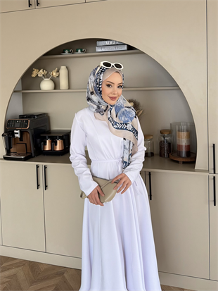 Enzo Krep Elbise Beyaz 