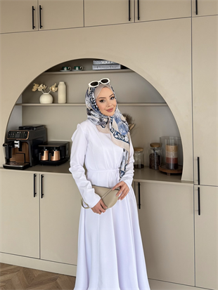 Enzo Krep Elbise Beyaz 