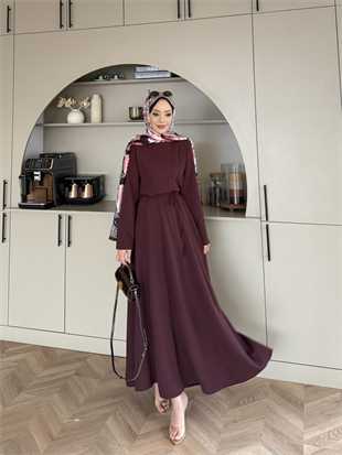 Enzo Krep Elbise Bordo