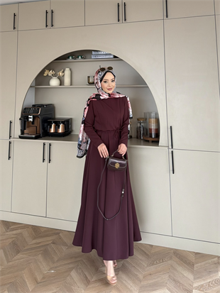 Enzo Krep Elbise Bordo