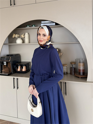 Enzo Krep Elbise Lacivert 