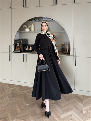 Enzo Krep Elbise Siyah