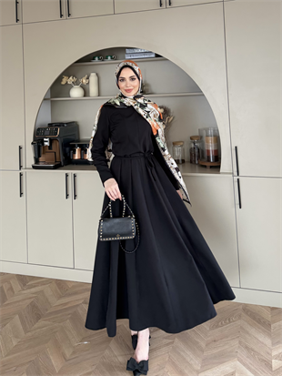 Enzo Krep Elbise Siyah