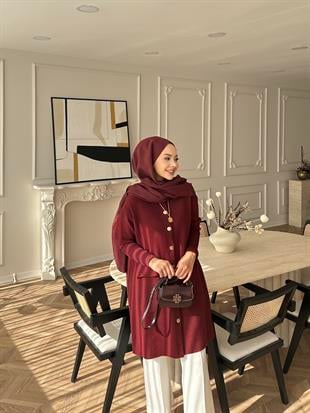 Erica Angora Uzun Hırka Bordo