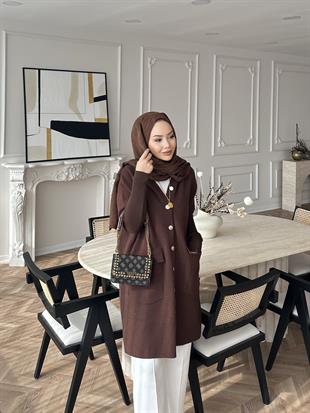 Erica Angora Uzun Hırka Kahverengi