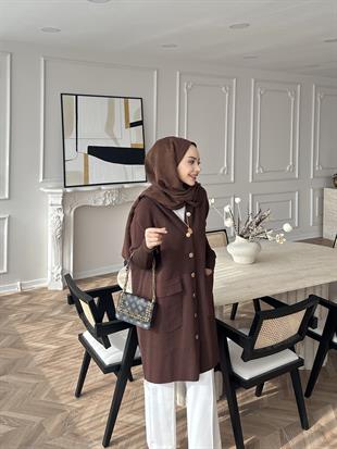 Erica Angora Uzun Hırka Kahverengi