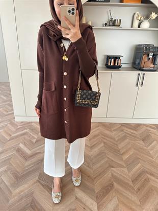 Erica Angora Uzun Hırka Kahverengi