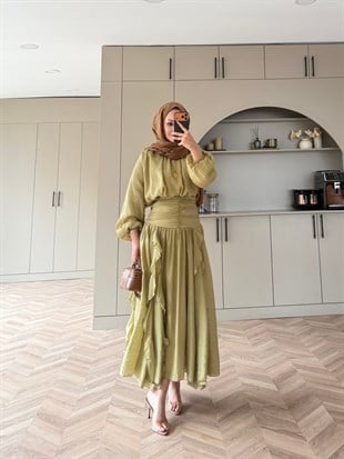 Estelle Tül Etekli Takım Yağ Yeşili (8055)