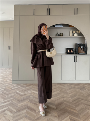 Evelia Fırfırlı Pantolon Takım Acı Kahve (549)