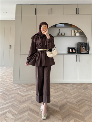 Evelia Fırfırlı Pantolon Takım Acı Kahve (549)