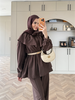 Evelia Fırfırlı Pantolon Takım Acı Kahve (549)