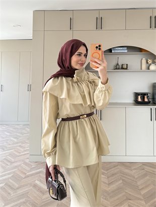 Evelia Fırfırlı Pantolon Takım Bej (549)