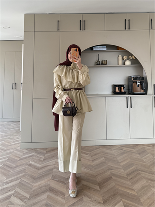 Evelia Fırfırlı Pantolon Takım Bej (549)