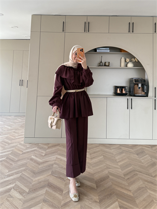Evelia Fırfırlı Pantolonlu Takım Mürdüm (549)