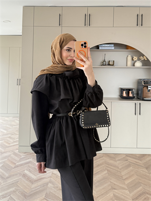 Evelia Fırfırlı Pantolon Takım Siyah (549)