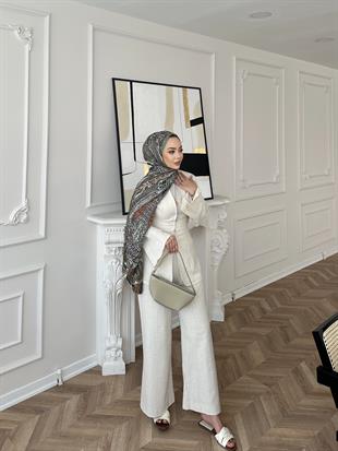 Evla Keten Takım Bej