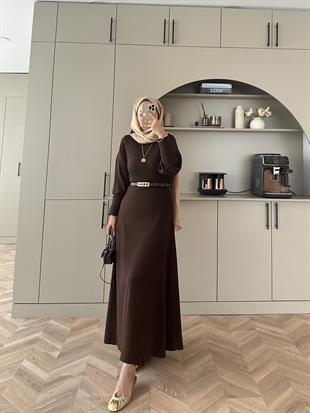  Eylül Triko Elbise Kahverengi