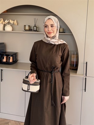 Eyyo Keten Elbise Acı Kahve (3335)