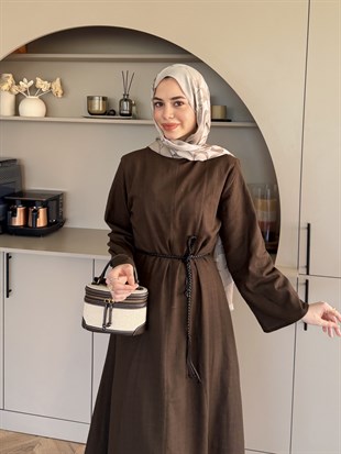 Eyyo Keten Elbise Acı Kahve (3335)