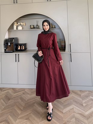 Eyyo Keten Elbise Bordo (3335)