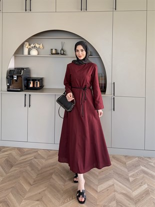 Eyyo Keten Elbise Bordo (3335)