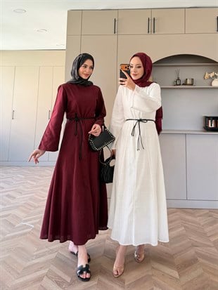 Eyyo Keten Elbise Bordo (3335)