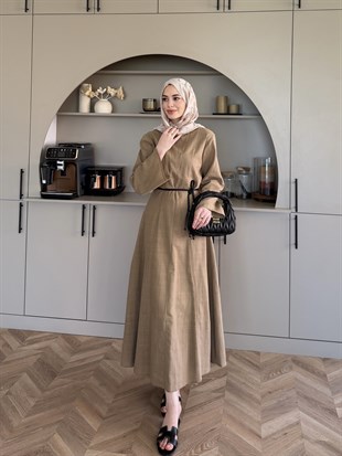 Eyyo Keten Elbise Camel (3335)