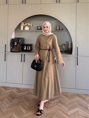 Eyyo Keten Elbise Camel (3335)