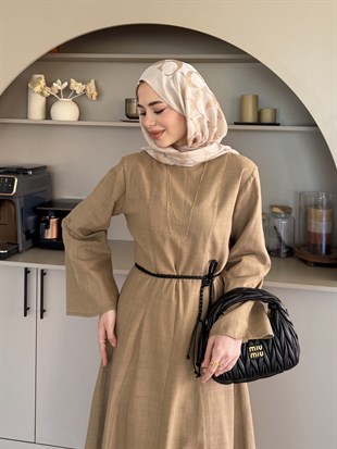 Eyyo Keten Elbise Camel (3335)