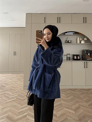 Fabian Yakası Kürk Detaylı Ceket/Hırka