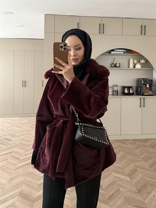 Fabian Yakası Kürk Detaylı Ceket/Hırka