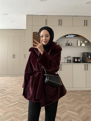 Fabian Yakası Kürk Detaylı Ceket/Hırka