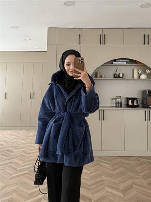 Fabian Yakası Kürk Detaylı Ceket/Hırka