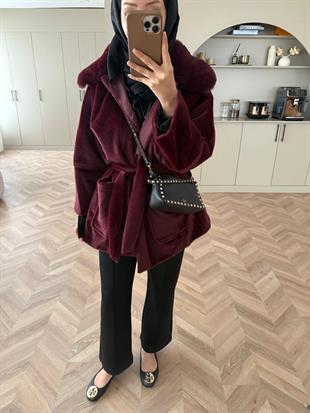 Fabian Yakası Kürk Detaylı Ceket/Hırka