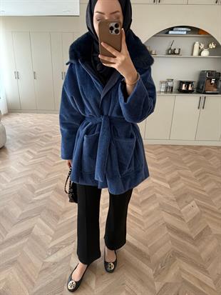 Fabian Yakası Kürk Detaylı Ceket/Hırka